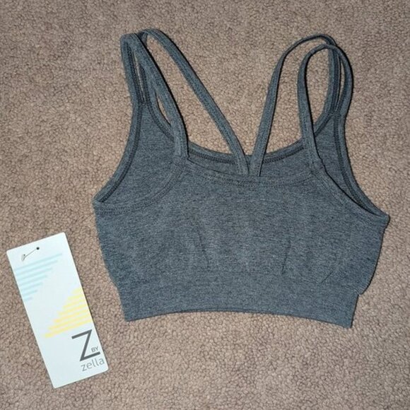 NEW Z By Zella Melange Seamless Heather Strappy Trinity Cropped Top Sports Bra 7 - Picture 3 of 3